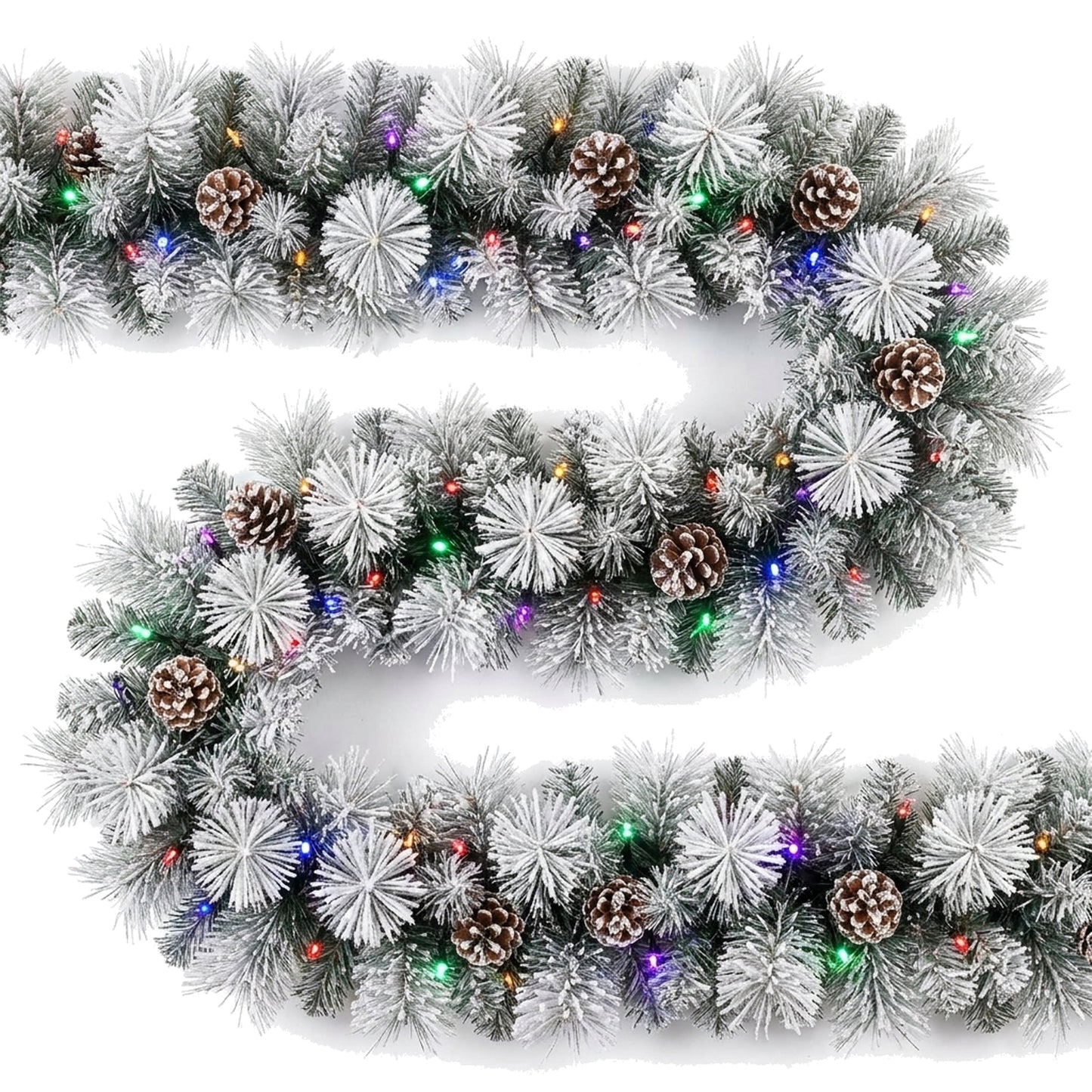 Christabelle 2.74m Alpine Snow Christmas Garland Pre Lit Multi Function LED Timer Flocked Pine Cones