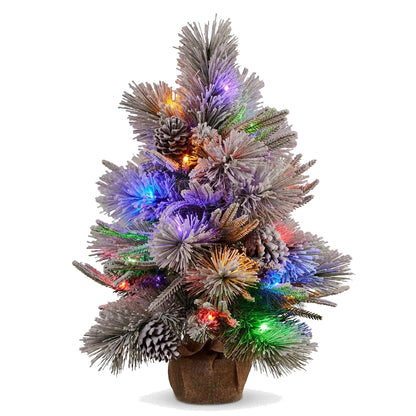 Christabelle 61cm 2ft Alpine Snow Potted Christmas Tree Pre Lit LED Pinecone Hessian Tabletop Festive Holiday Decoration
