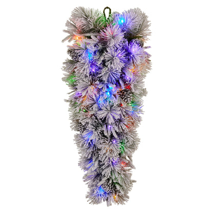 Christabelle 90cm Alpine Snow Christmas Teardrop Pre Lit Multi Function LED Timer Flocked Pine Cones Home