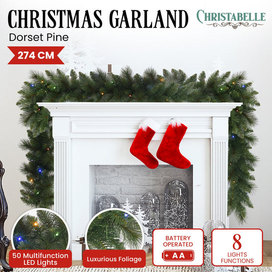 Christabelle 2.7m Christmas Garland with LED Lights Dorset Pine Mantle Decoration Ornament