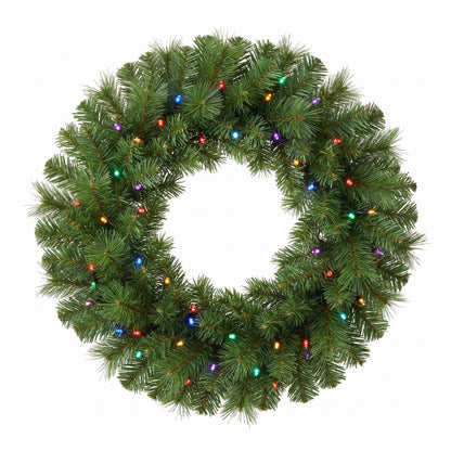Christabelle 61cm Dorset Pine Christmas Wreath Pre Lit Multi Function LED Battery Operated Front Door Xmas Decoration Home