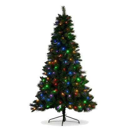 Christabelle 7.5ft 2.3m Dorset Pine Green Pre-Lit Artificial Christmas Tree, 220 Multi-Function LEDs & Metal Stand