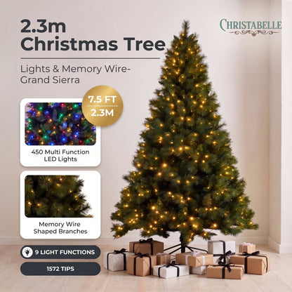 Christabelle 2.3m 7.5ft Grand Sierra Christmas Tree Pre Lit Multi Function LED Memory Wire Artificial Indoor Xmas Decor