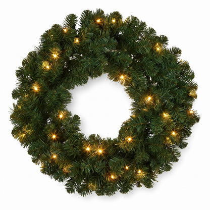 Christabelle 61cm Highland Pine Christmas Wreath Pre Lit Warm White LED Battery Operated Timer Hanging Wall Display Home