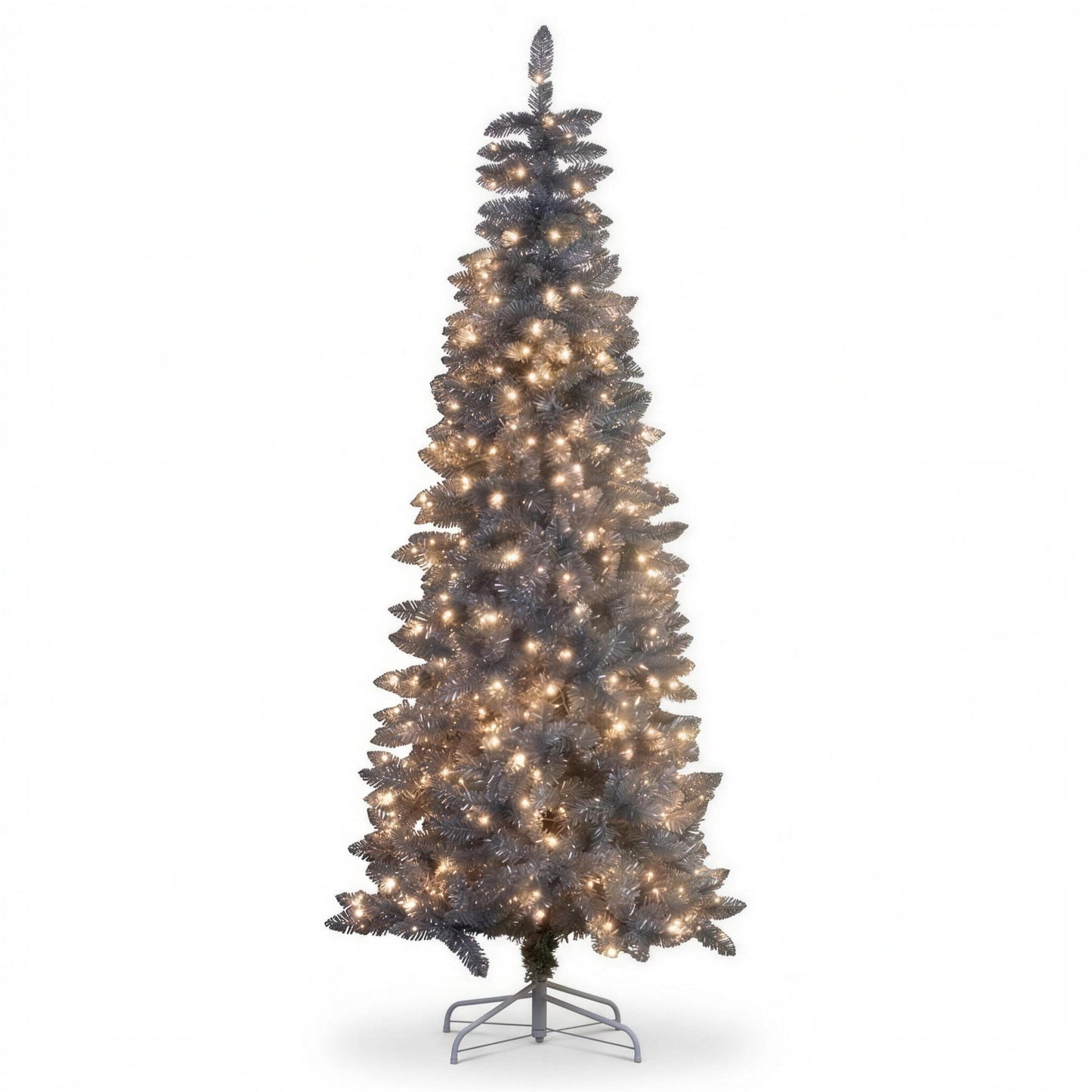 Christabelle 2.1m 7ft Silver Tinsel Christmas Tree Pre Lit Warm White LED Retro Artificial Indoor Xmas Decor Home