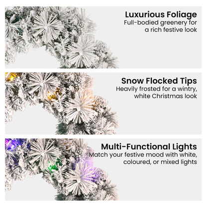 Christabelle 61cm Christmas Wreath Snowy Dorset Pine with Multi-Function LED Lights Tree Door Decoration Ornament