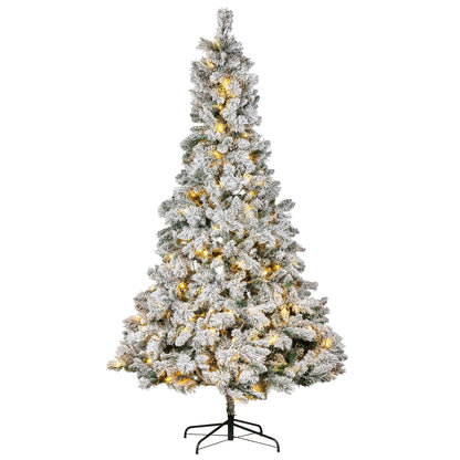 Christabelle 2.3m 7.5ft Snowy Dorset Pine Christmas Tree Pre Lit Multi Function LED Lightly Flocked Artificial Xmas Decor