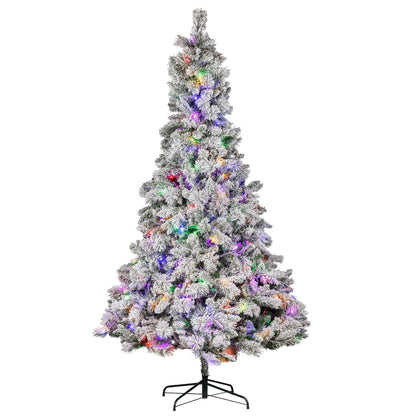 Christabelle 2.3m 7.5ft Snowy Dorset Pine Christmas Tree Pre Lit Multi Function LED Lightly Flocked Artificial Xmas Decor