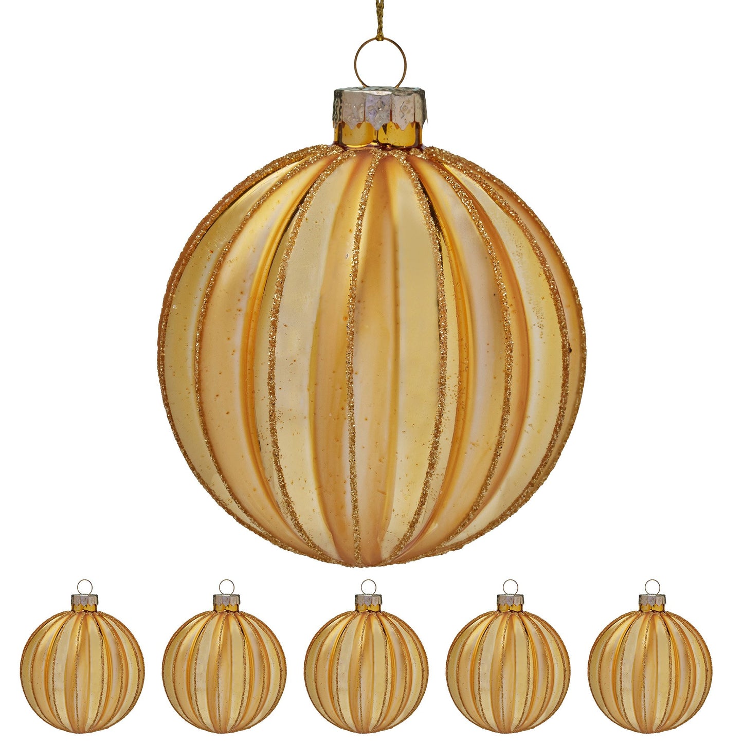 Christabelle Box of 6 Gold Glass Baubles with Matte & Gloss Finish