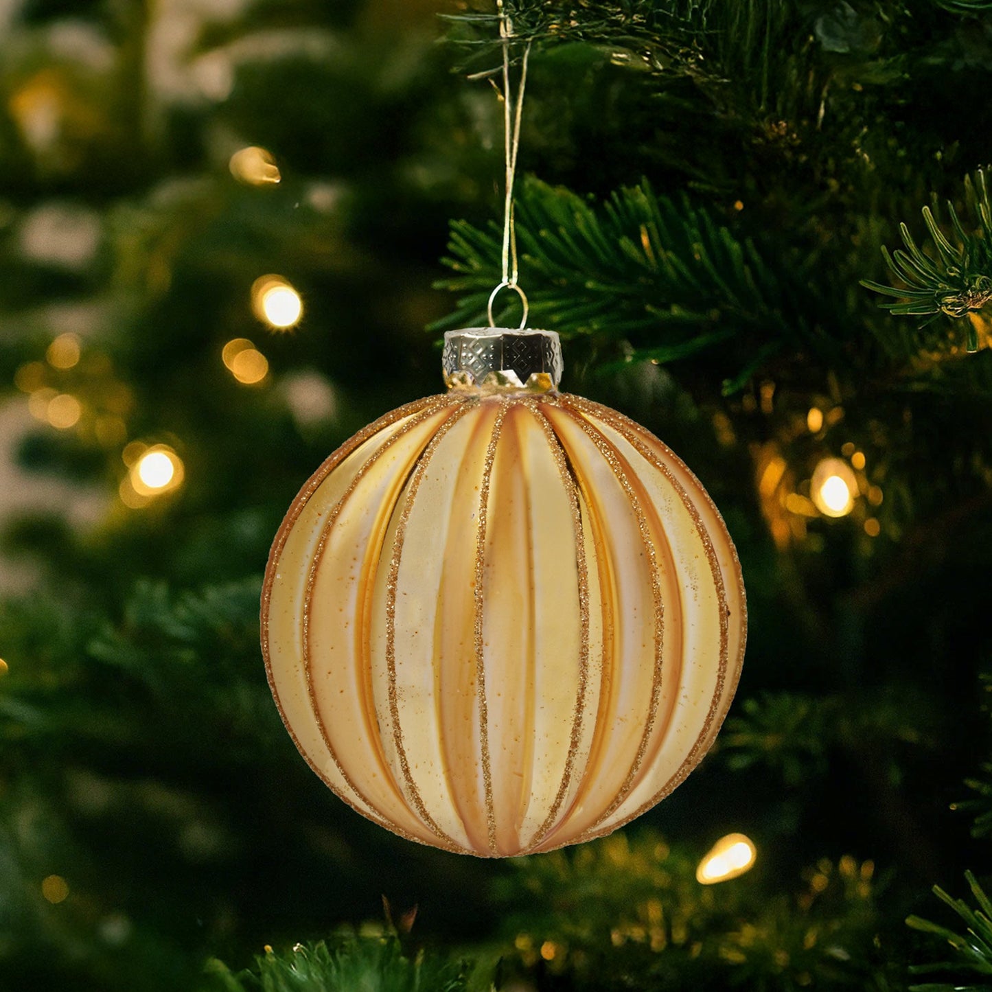 Christabelle Box of 6 Gold Glass Baubles with Matte & Gloss Finish