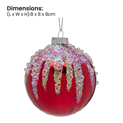 Christabelle Box of 6 Rich Red Glass Baubles with Sequin Frosting
