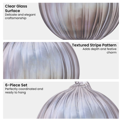Christabelle Box of 6 Clear Glass Baubles with Stripe Pattern