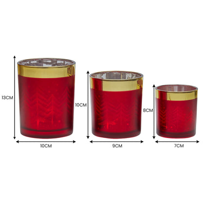 Christabelle Christmas Candle Jar Set of 3 Red and Gold Holiday Candle Holders