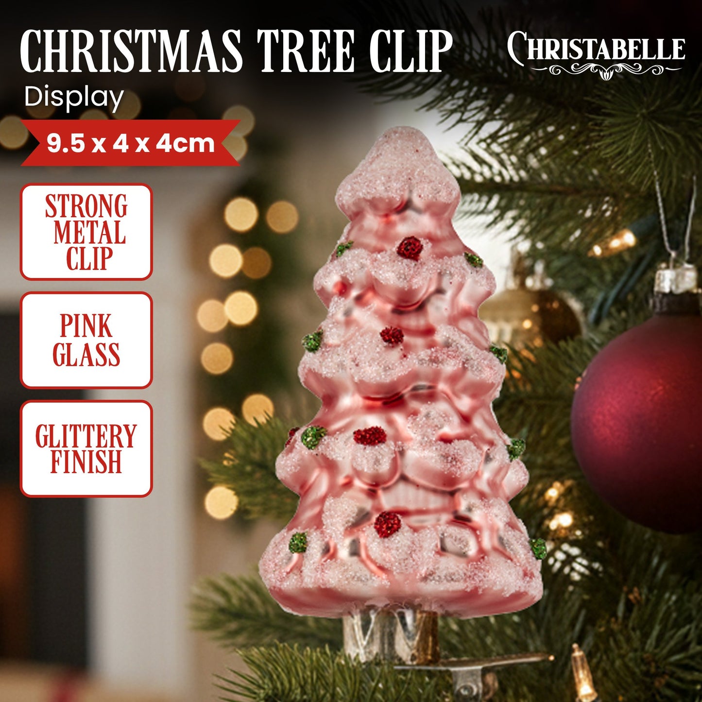 Christabelle Box of 6 Pink Glass Tree Ornaments with Glitter