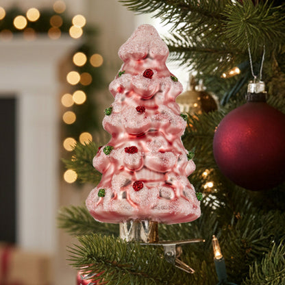 Christabelle Box of 6 Pink Glass Tree Ornaments with Glitter