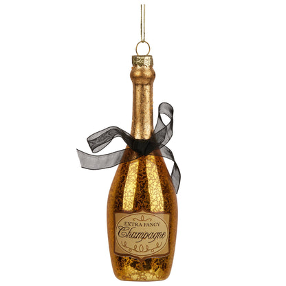 Christabelle Box of 6 Champagne Bottle Christmas Gold Glass Tree Decoration