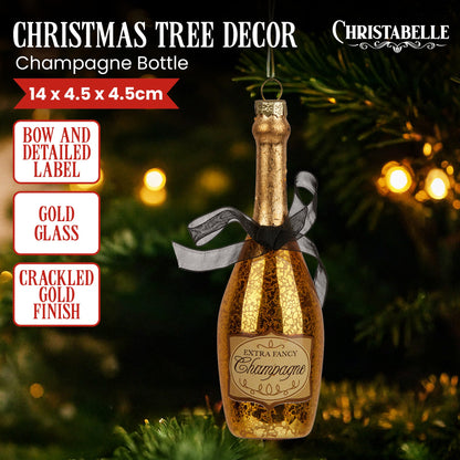 Christabelle Box of 6 Champagne Bottle Christmas Gold Glass Tree Decoration