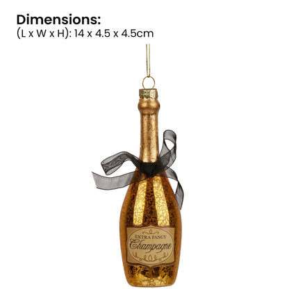 Christabelle Box of 6 Champagne Bottle Christmas Gold Glass Tree Decoration