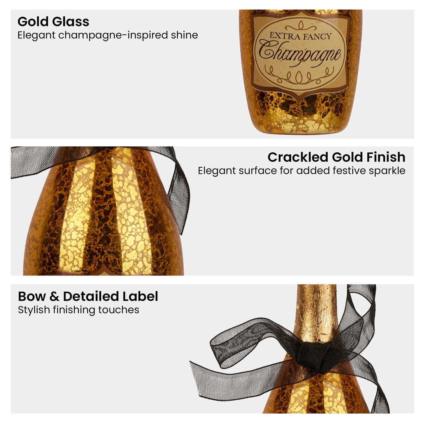 Christabelle Box of 6 Champagne Bottle Christmas Gold Glass Tree Decoration