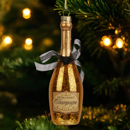 Christabelle Box of 6 Champagne Bottle Christmas Gold Glass Tree Decoration