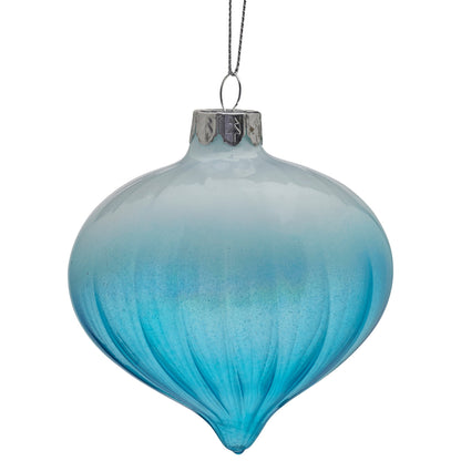 Christabelle Box of 6 Teal Ombre Glass Onion Baubles with Spiral Stripes