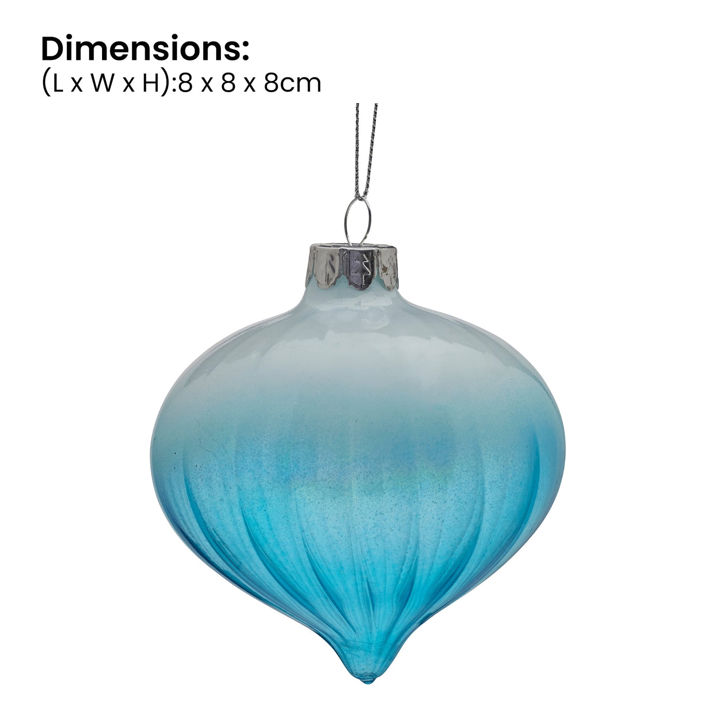 Christabelle Box of 6 Teal Ombre Glass Onion Baubles with Spiral Stripes