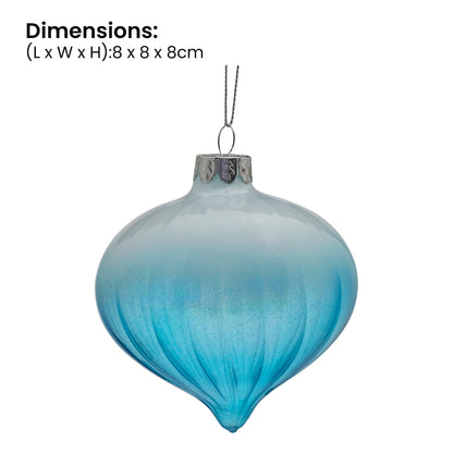 Christabelle Box of 6 Teal Ombre Glass Onion Baubles with Spiral Stripes