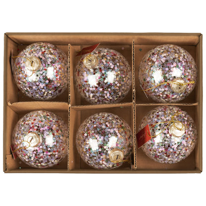 Christabelle Clear Glass Baubles 6Pcs with Colourful Sequins Balls Christmas Tree Decoration Ornament