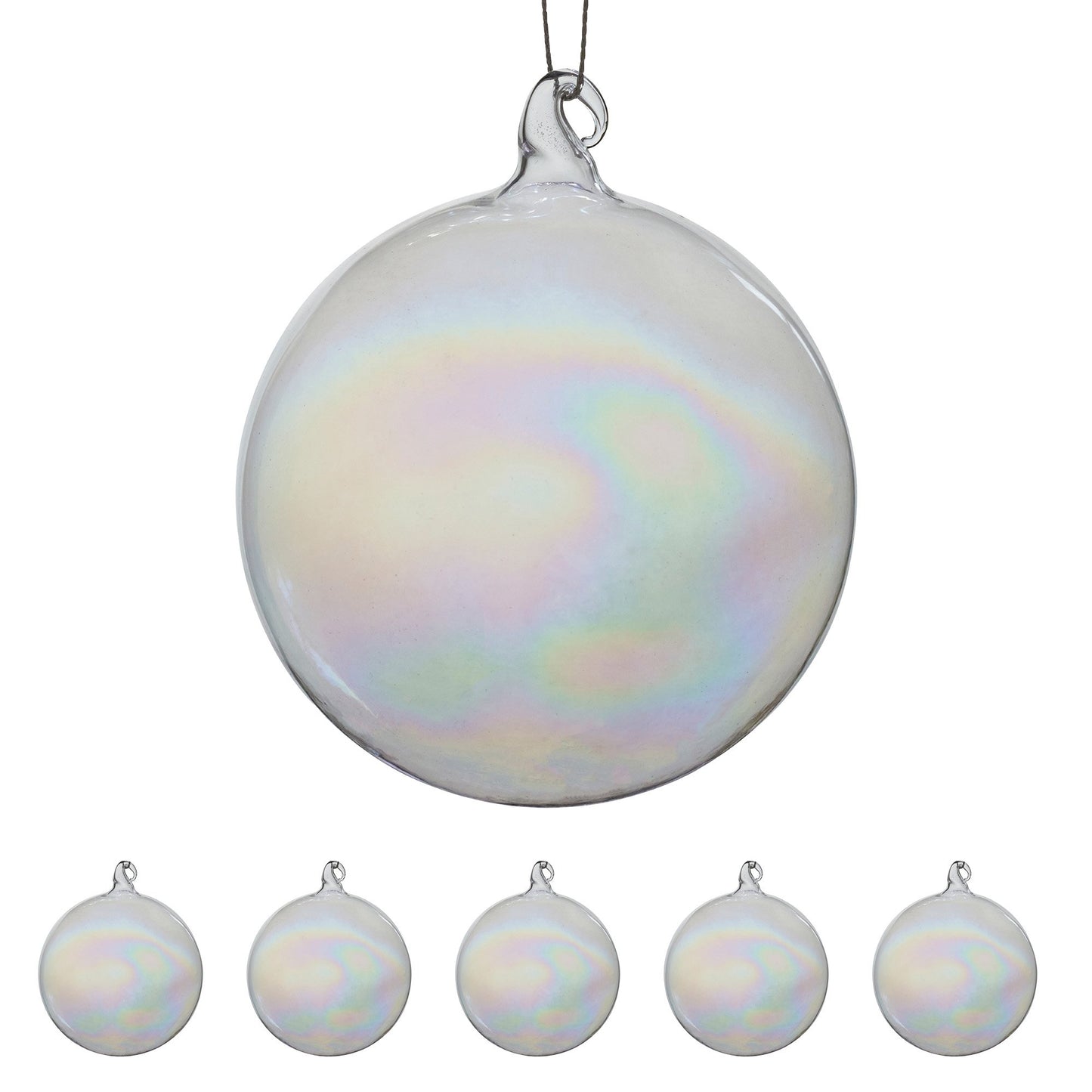 Christabelle Box of 6 Pure Clear Glass Baubles with Iridescent Shine