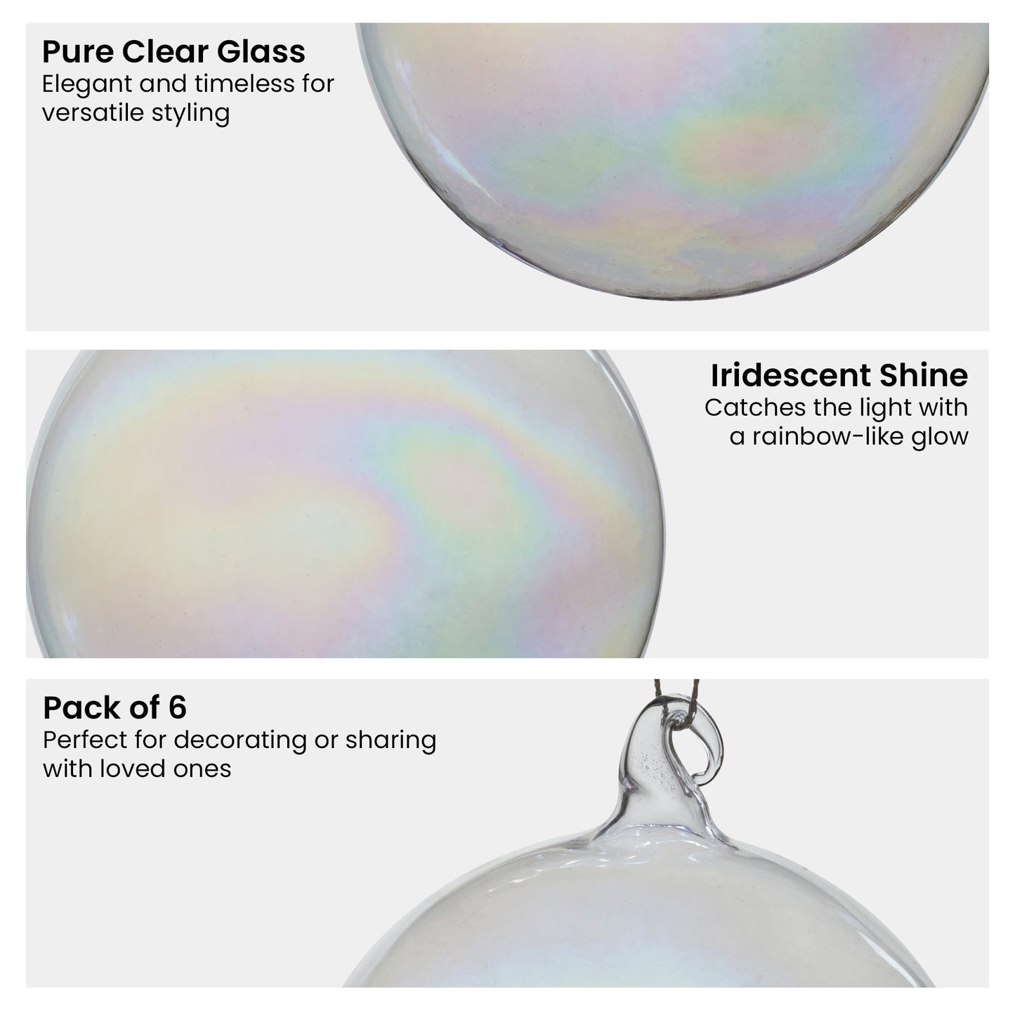 Christabelle Box of 6 Pure Clear Glass Baubles with Iridescent Shine