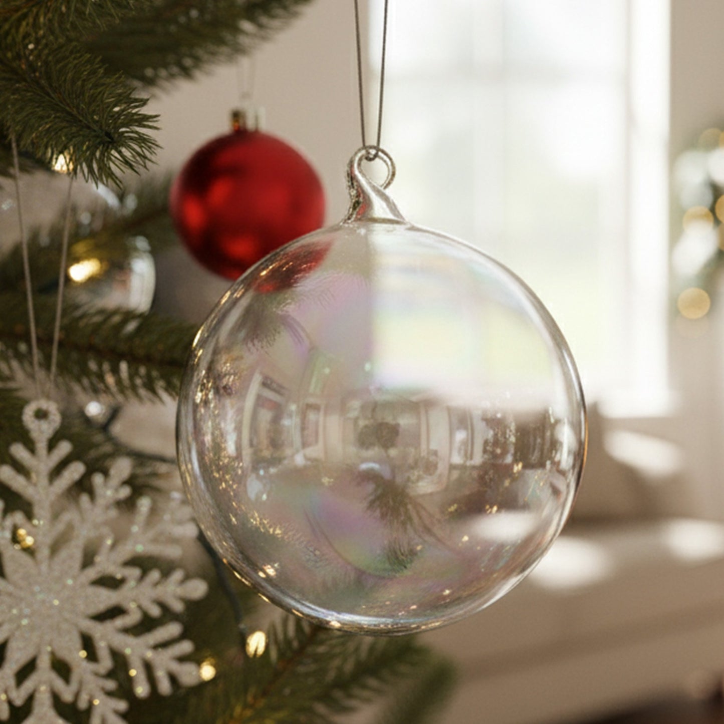 Christabelle Box of 6 Pure Clear Glass Baubles with Iridescent Shine