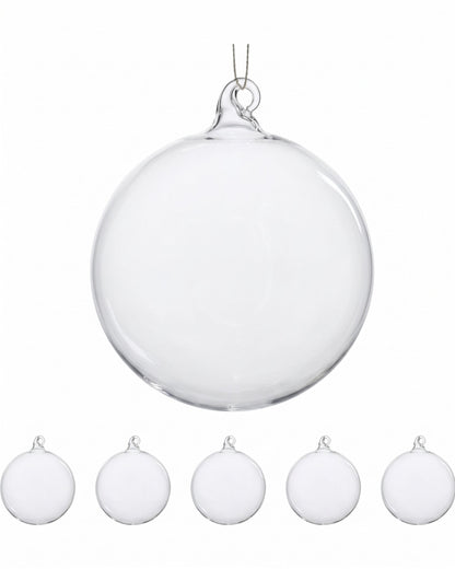 Christabelle Box of 6 Pure Clear Glass Baubles with Iridescent Shine