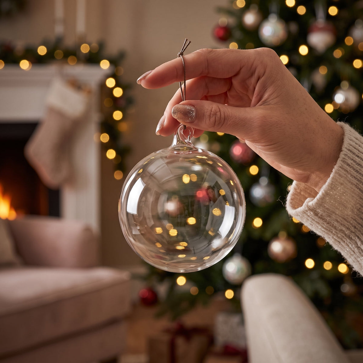 Christabelle Box of 6 Pure Clear Glass Baubles with Iridescent Shine