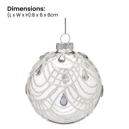 Christabelle Clear Glass Baubles 6Pcs with White Swirls & Teardrop Gems Balls Christmas Tree Decoration Ornament