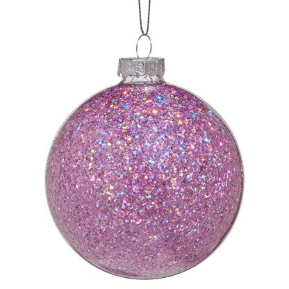 Christabelle Box of 6 Purple Glass Baubles with Glittered Surface