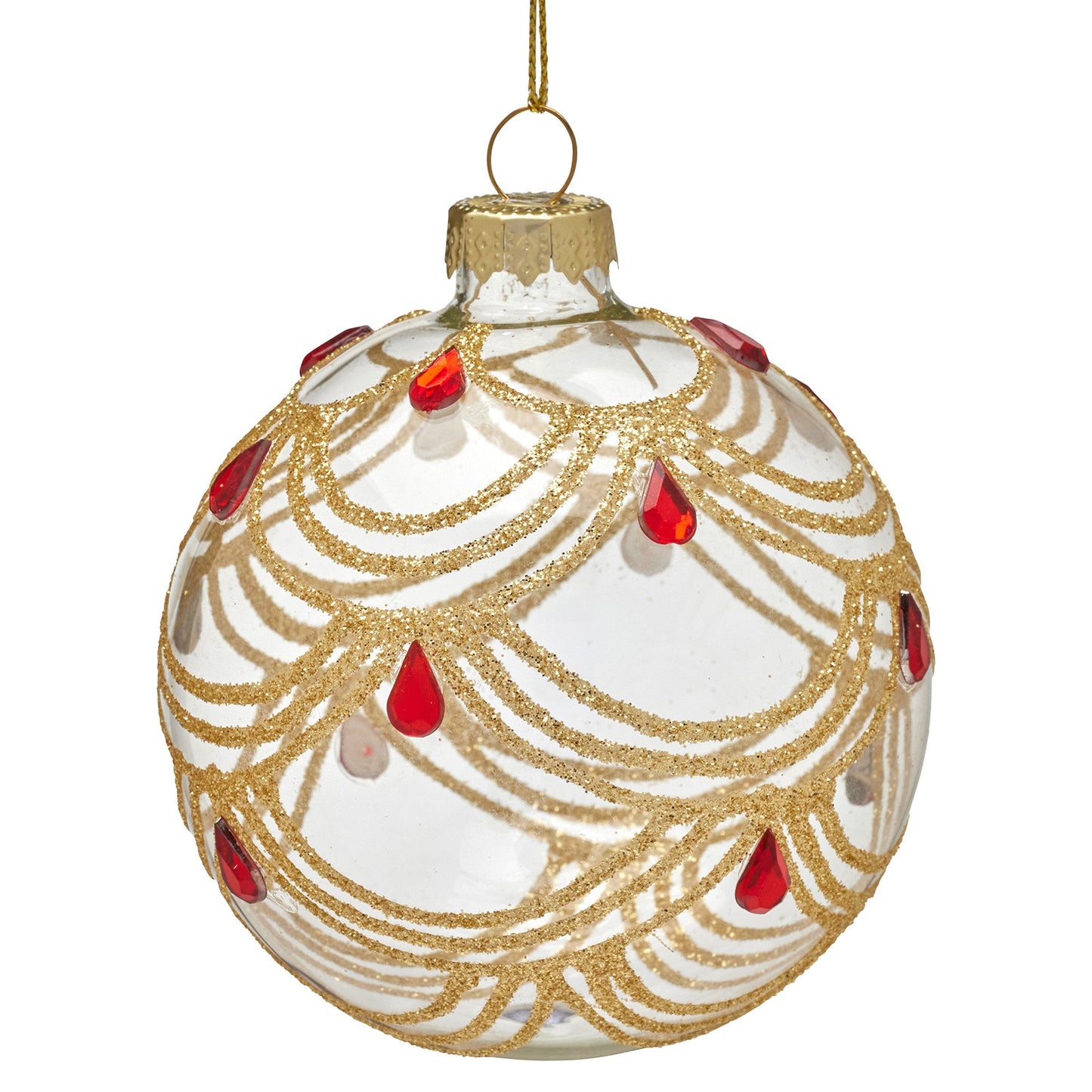 Christabelle Box of 6 Clear Glass Baubles with Gold Swirls and Jewels