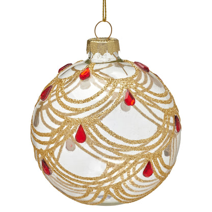 Christabelle Box of 6 Clear Glass Baubles with Gold Swirls and Jewels