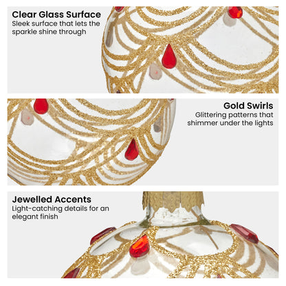Christabelle Box of 6 Clear Glass Baubles with Gold Swirls and Jewels