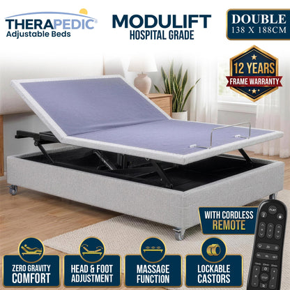 Sleep Australasia Therapedic Modulift Hospital Grade Double Electric Adjustable Bed Base with Massage & Wireless Remote