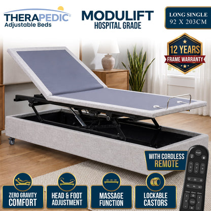 Sleep Australasia Therapedic Modulift Hospital Grade Long Single Electric Adjustable Bed Base with Massage & Wireless Remote
