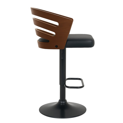Sarantino Set of 2 Bentwood Walnut Barstool Leather Seat and Metal Base