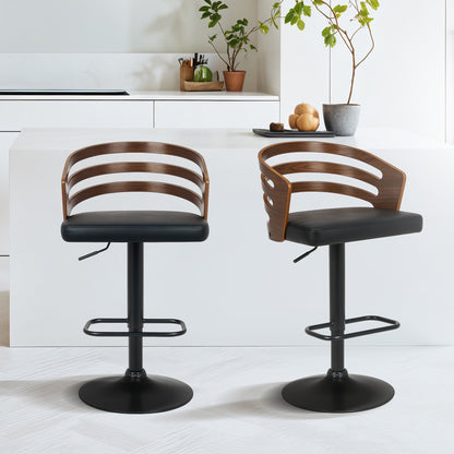 Sarantino Bentwood Walnut Barstool Leather Seat and Metal Base