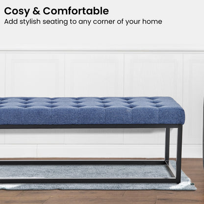 Cameron Button-Tufted Upholstered Bench with Metal Legs - Blue