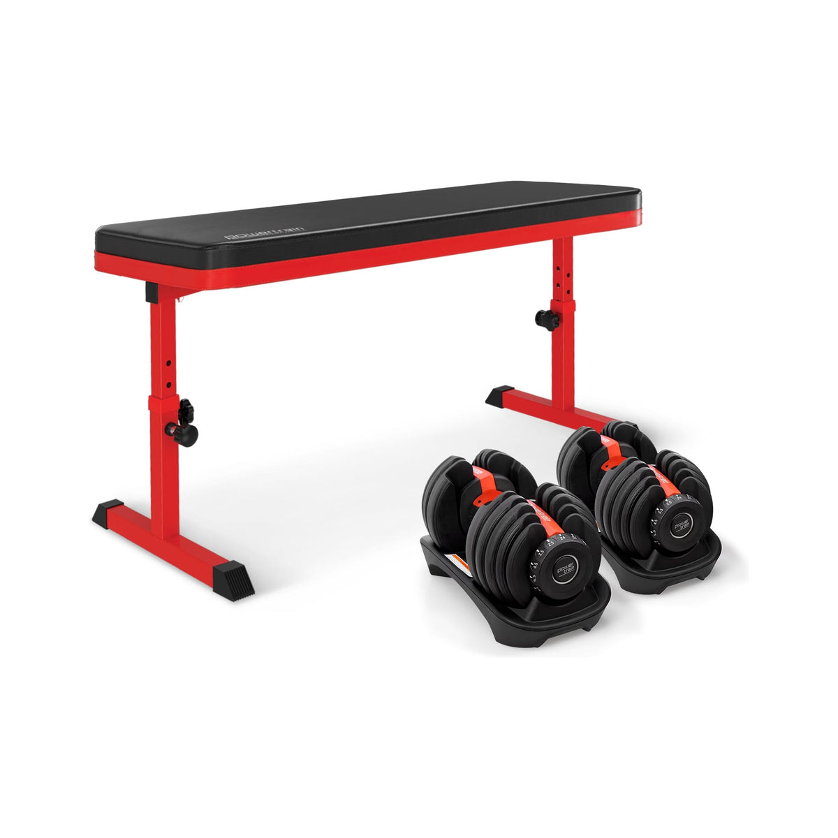 Powertrain 48KG Adjustable Dumbbell Set - Red with Height-Variable Bench