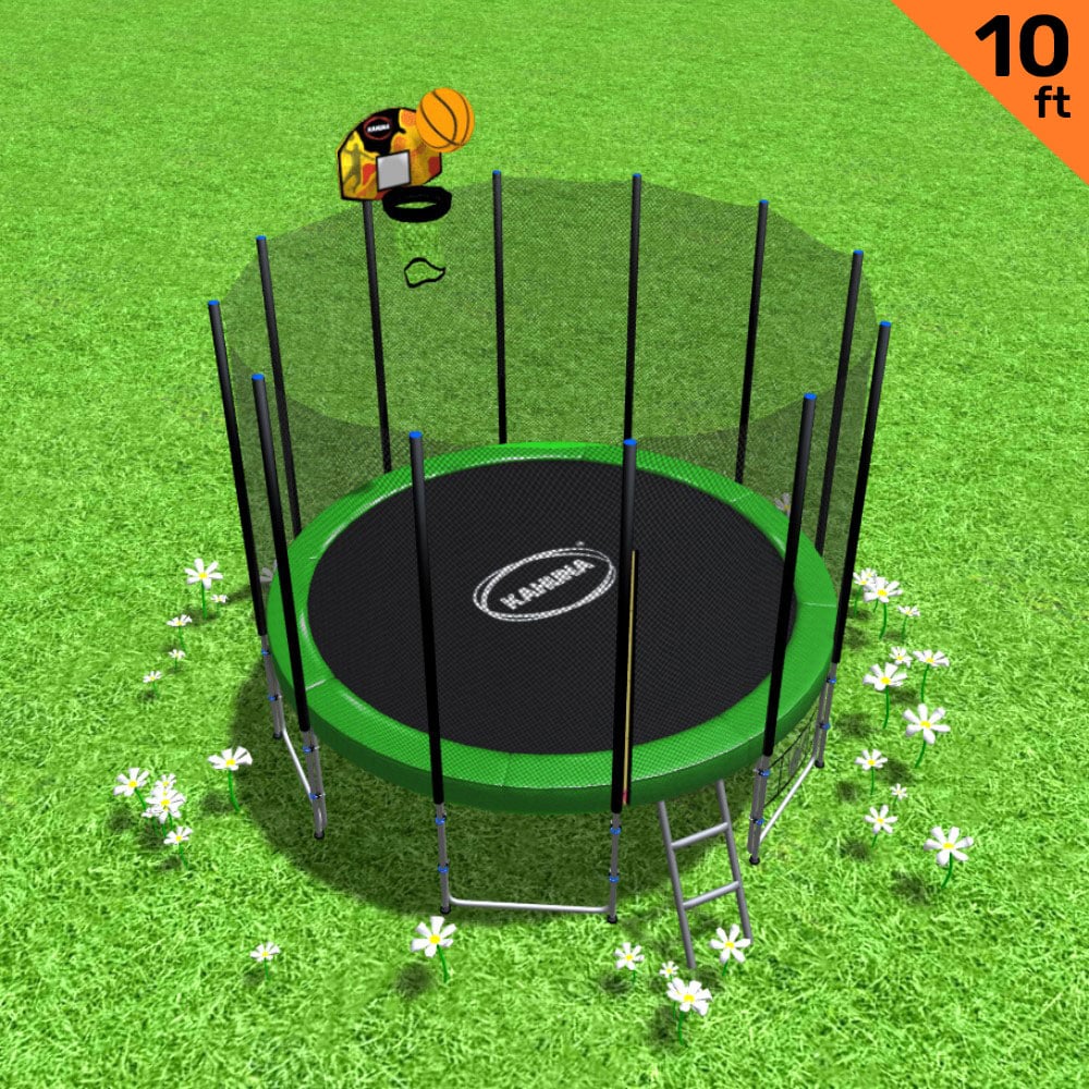 Kahuna Blizzard 10 ft Trampoline with Basketball Set Green