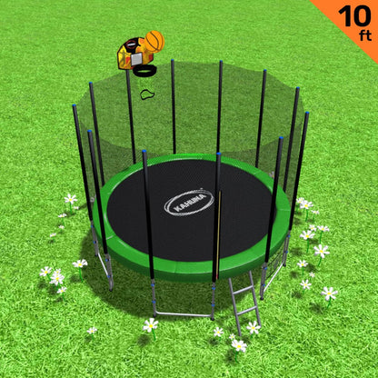 Kahuna Blizzard 10 ft Trampoline with Basketball Set Green