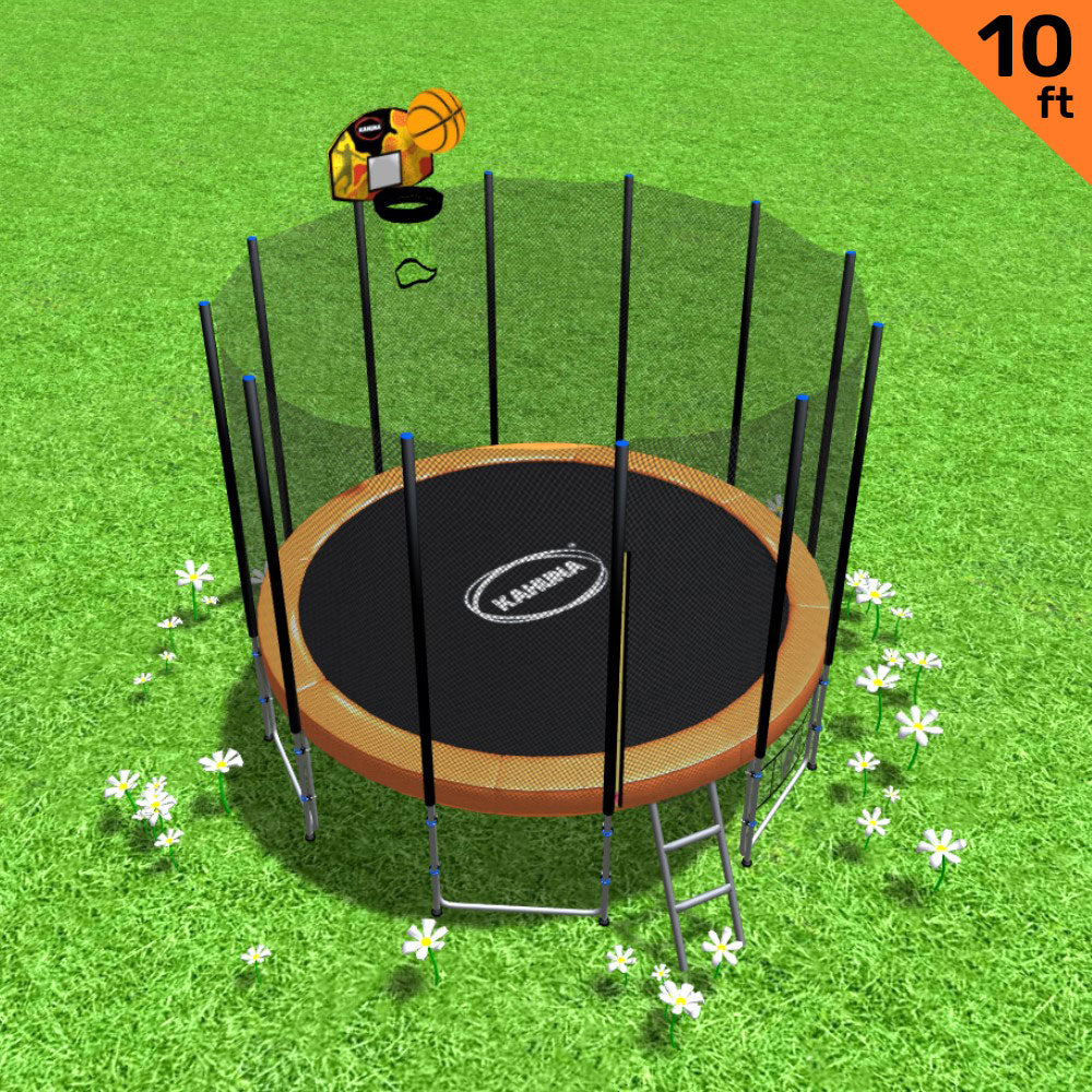 Kahuna Blizzard 10 ft Trampoline with Basketball Set Orange
