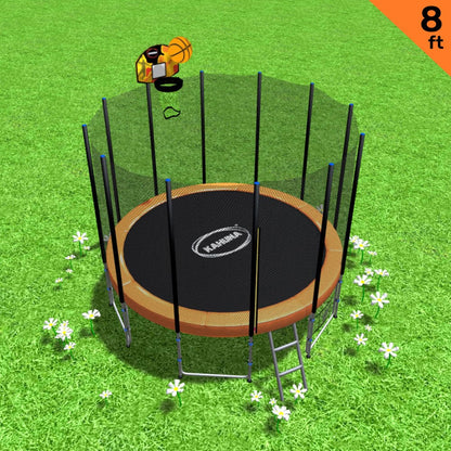Kahuna 8 ft Round Spring Trampoline Free Safety Net Pad Basketball - Orange