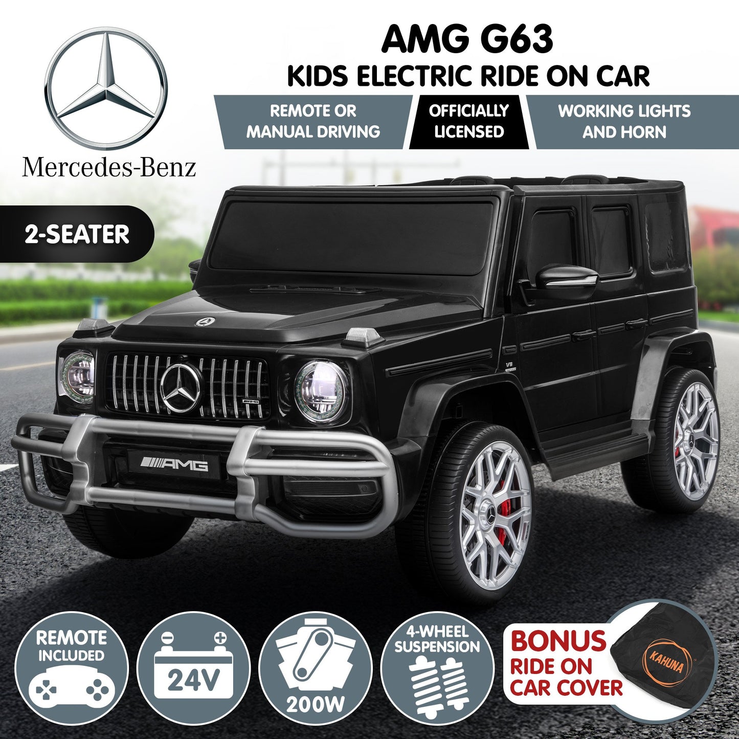 Kahuna Mercedes Benz AMG Licensed G63 Kids Electric Ride On Car Remote Control Dual 50W Motors Music Player LED Lights