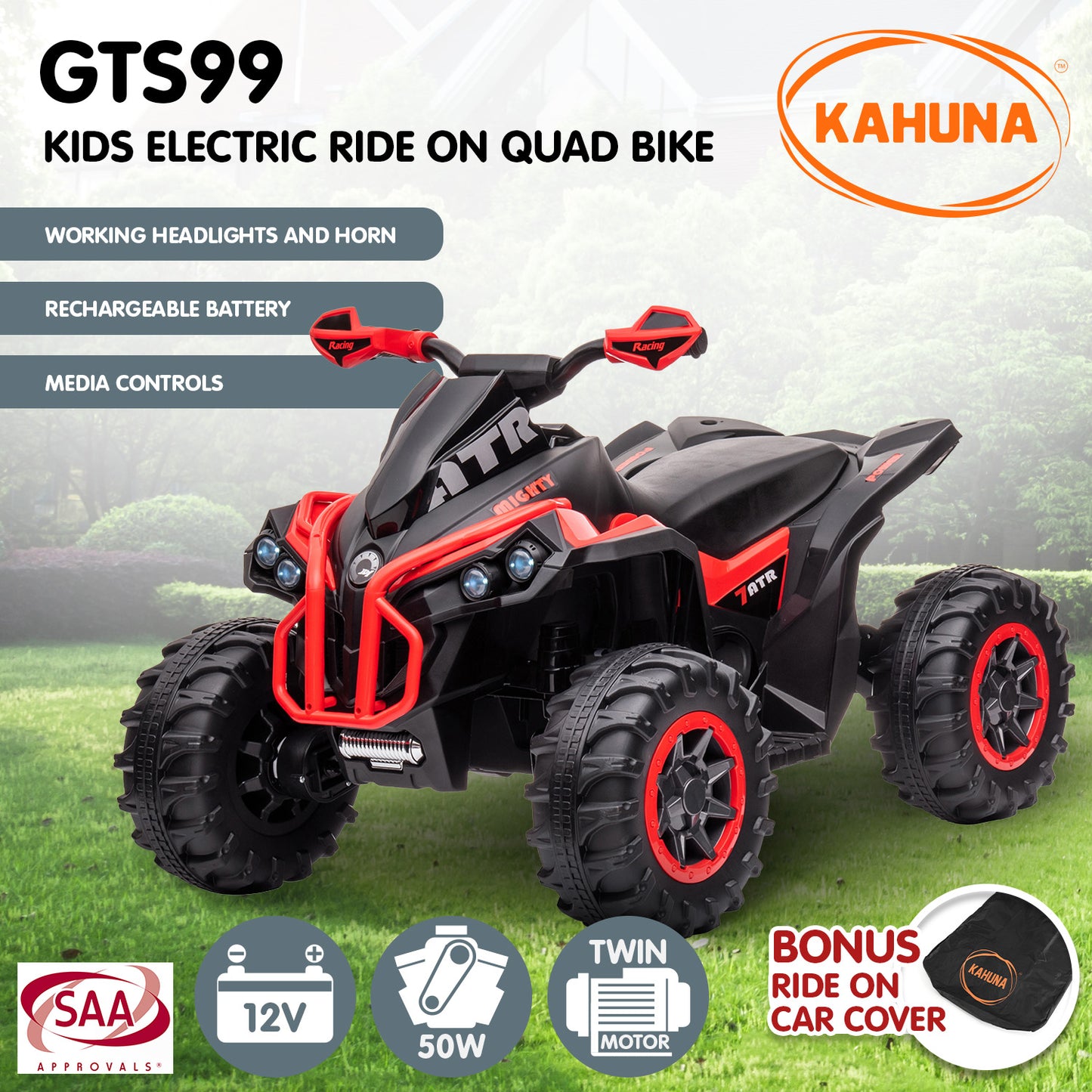 Kahuna GTS99 Kids Electric Ride On Quad Bike Toy ATV 50W - Red